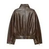 Atacado de fabricante de roupas femininas transfronteiriço 2026 estilo europeu e americano moderno versátil casual retrô jaqueta revestida de couro sintético