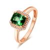 Simulación Cuadrada Turmalina Verde Esmeralda Color Gema Anillo Tesoro Chapado en Oro Rosa de 18K Apertura Transfronterizo Europeo y Americano Spot