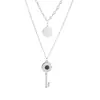 Cadena de suéter de acero de titanio hip hop de doble capa apilada, colgante de llave redonda con marca incrustada de diamantes, accesorios de personalidad femenina, todo a juego avanzado