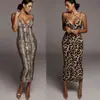 2026 Nuevo Vestido de Tirantes con Cuello en V Estampado de Leopardo Europeo y Americano para Mujer, Comercio Exterior de Amazon, Ajuste Delgado, Sexy, Largo
