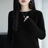 Camiseta base de punto para mujer, cuello redondo, corte ajustado, suéter de punto de manga larga para otoño e invierno, estilo básico simple, top versátil para usar en capas