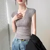 Top de Malha Verão Slim Fit Gola V Sem Mangas 2026 Novo Estilo Camisa Base Feminina Camiseta para Usar em Camadas ou Sozinha