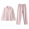 Ropa de Casa Otoño e Invierno con Almohadillas en el Pecho para Mujer 2026 Nuevo Estilo Cárdigan Traje Cómodo con Botones y Mangas Largas Que Se Pueden Usar Afuera Pijama de Color Sólido