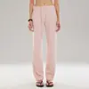 Calça Feminina Americana de Cintura Baixa Reta de Perna Larga com Cordão Drapeado Emagrecimento Solta Simples Fitness Esportiva Casual Yoga Longa