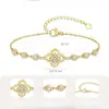Pulsera de Cobre Chapado en Oro de 14 Quilates con Incrustaciones de Diamantes, Estilo de Moda Europeo y Americano Transfronterizo, Trébol de Cuatro Hojas para Mujer, Joyería Versátil de Lujo Ligero para Pareja