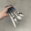 Conjunto de Talheres Ocidentais de Aço Inoxidável do Oriente Médio para Fronteira Conjunto Prático de Faca e Garfo para Bife Colher de Sobremesa Conjunto de 4 Peças Caixa de Presente Conjunto de Louças