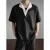 Camiseta Polo de Manga Corta con Cuello Polo y Patrón de Trigo, Estilo Old Money, Falso Dos Piezas, para Hombre, Tendencia de Verano, Top de Peso Pesado con Cuello de Camisa de Media Manga
