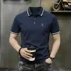 Camiseta Casual Masculina de Algodão Seda Gelada de Verão com Gola Lapela Bordada de Manga Curta/Meia Manga Masculina