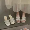 Use com Chinelos de Bico Quadrado, Sapatos Transparentes Antiderrapantes, Sandálias Combinando com a Cor, Slip-Ons Elegantes, Sandálias Anabela Casuais de Verão 2024