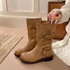 Botines de Tacón Grueso Talla Grande Estilo Retro Francés Vaquero Occidental para Mujer 2026 Otoño/Invierno Nuevo Diseño con Pantalones Baggy
