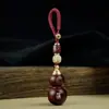 Calabaza de Sándalo Rojo con Incrustaciones de Plata, Colgante de Calabaza Doble Felicidad, Incrustado con Adorno de Llavero de Paz y Alegría, Personalizable