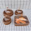 Cesta de almacenamiento de ratán sintético, cesta para pasteles, bocadillos, pan y frutas con tapa, plato de buffet de degustación, cubierta transparente a prueba de polvo y conservación de frescura.