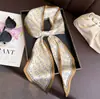 Lenço elegante de dupla camada com estampa estilo coreano, lenço de seda decorativo para o trajeto na primavera e no verão, lenço para amarrar no cabelo em diagonal, fita estreita versátil