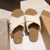 Sandalias y pantuflas de estilo étnico, zapatos planos romanos de estilo bohemio para estudiantes, estilo vintage tejido cruzado, para verano de 2025.