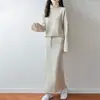 Vestido de terno feminino 100% lã pura com gola alta empilhada e borda franzida, novo estilo outono e inverno, único e moderno, conjunto de duas peças amigo da pele