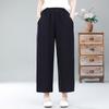 Calça Reta de Verão para Mãe Calça de Roupa Externa com Cintura Solta Calça Cropped Roupa para Mulheres de Meia-Idade e Idosas Que Cobrem a Carne Tamanho Plus Calça de Cor Sólida