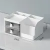 Caixa de armazenamento de mesa de desenho animado, caixa de armazenamento com múltiplos compartimentos, organizador de plástico de mesa para cosméticos, caixa organizadora de papelaria