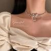 Moda Europea y Americana Personalidad Exagerada Diamante Lazo Collar Aretes Pulsera Set Personalidad Cadena de Cuello Adornos de Cuello de Diamante Completo para Mujer