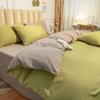 Conjunto de Quatro Peças Cor Sólida Estilo Japonês Simples Roupa de Cama Algodão Lavado Cor Contrastante Lençóis Capa de Edredom Conjunto de Três Peças para Dormitório Universal para Todas as Estações