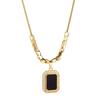 Collar de circonita cuadrada negra de oro real bañado en cobre, diseño de nicho de moda, cadena de suéter cuadrada, simple y versátil, cuadrado