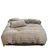 Juego de Ropa de Cama de Cuatro Piezas Estilo Japonés Gris-Marrón Cuadros Grandes Algodón Lavado Colores Contrastantes Agradable al Tacto Suave Estilo Muji Dormitorio Estudiantil Ropa de Cama para Todas las Estaciones