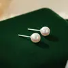 Brincos de Pérola Vintage de Alta Qualidade para Mulheres com Pino de Prata S999, Elegantes Brincos Redondos de Pérola de Concha para Cuidados com a Orelha