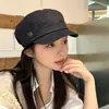 Moda Estilo Old Money Primavera y Verano Azul Oscuro Mezclilla Ala Plana Sombrero de Jinete Transpirable Elástico Atrás Gorra de Repartidor para Viajar