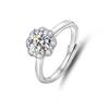 Anel de Prata Esterlina S925 em Formato de Flor com Quatro Garras e Moissanita de 1 Quilate Atacado Cor D Direto do Fabricante Anel Aberto Ajustável