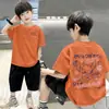 Camiseta de Manga Corta de Algodón Puro para Niños Verano Nueva Versátil Media Manga Tendencia Niño Ropa Infantil Estilo Hong Kong Bebé Niño Ropa Guapa de Moda