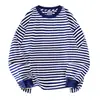 Camiseta de manga larga de doble hilo teñido en masa de algodón puro para hombre, sudadera retro a rayas tie-dye de moda para primavera y otoño, top holgado para hombre
