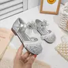 Sandálias de meia com babados para meninas 2026 novo estilo de verão sapatinhos de princesa com laço de strass sapatos de tela single