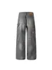Jeans Reta Retro Americano com Tinta Salpicada e Bigode para Homens e Mulheres, Calça Casual Solta de Perna Larga Estilo Streetwear Lavada com Caimento