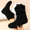 Botas de mujer, tela suave, color liso, para mujer, buen ajuste, caña corta, gamuza, sin cordones, blanco roto, negro, adulto, otro