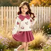 Conjunto de Ropa para Niña Moda Sudadera con Flores Falda de Pana para Niñas
