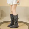Botas apiladas de gamuza de suela plana, botas altas para mujer, botas altas de doble uso para otoño e invierno 2026, botas de vaquero occidentales, botas de montar