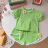 Nuevo Conjunto de Dos Piezas de Flores de Estilo Nacional de Verano para Niños con Mangas Cortas y Pantalones Cortos Ropa Infantil de Comercio Exterior Traje Casual para Bebé Niña Estilo Moderno