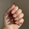 30 Peças/Conjunto Unhas Postiças Médias Amêndoa Vermelho Vinho Base Nude Borda de Vieira Dourada Design de Laço Unhas Postiças Reutilizáveis Unhas de Colar para Mulheres Meninas Ação de Graças Feriado de Outono