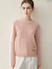 Suéter rosa de gola redonda 100% cashmere para mulheres, novo estilo outono e inverno, suéter com bordado de gatinho, tricô solto, pulôver de cor sólida