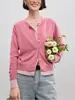 Chaqueta de punto rosa de dos piezas falsas para mujer, estilo coreano de otoño, prenda exterior casual con un diseño único y colores contrastantes