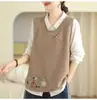Chaleco de Punto Otoño 2026 Color Sólido Sin Mangas Jersey Top Retro Bordado Cuello Redondo Botón en el Hombro para Mujer