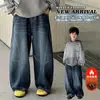 Pantalones nuevos para niños, elegantes y versátiles, adecuados para primavera y otoño, jeans de pierna ancha de moda para niños mayores