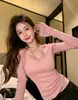 Camiseta de manga larga para mujer, capa base de primavera y otoño, moda elegante, chic, ajuste ceñido, cuello de punto