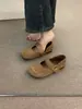 Zapatos planos tipo Mary Jane de punta redonda, lindos y originales, de color camello para mujer, colección primavera/otoño 2025, perfectos con vestidos, bailarinas y zapatos estilo Birkenstock