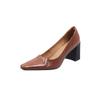 Sapatos de trabalho casuais de couro de ovelha com textura simples e capazes 2025 primavera salto alto grosso bico quadrado pequeno couro boca rasa camada única