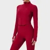 Jaqueta de Yoga Feminina Slim Fit Outono Inverno Secagem Rápida Apertada Zíper Gola Alta Manga Longa Top Casual Sport Fitness Roupas Jaqueta