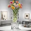 Jarrón de Vidrio con Patrón de Glaciar de Lujo Ligero 23.5cm, Jarrón de Bambú, Recipiente Hidropónico para Flores, Decoración de Mesa, En Stock