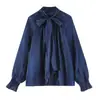 Comercio Exterior Ropa de Mujer 2026 Estilo Europeo y Americano Moda Holgada Plisada Corbata de Lazo Cuello Fluido Camisa Texturizada Mujer C526996