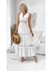 Transfronterizo 2025 Amazon Verano Europeo y Americano Nuevo Vcay Vestido de Mujer con Encaje Empalmado de Cuello en V Sin Mangas