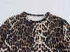 Ropa de Mujer Estilo Europeo y Americano Comercio Exterior Transfronterizo Nueva Moda Versátil Cuello Redondo Estampado Animal Ajustado Vestido Corto