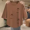 Nuevo top coreano de moda 2026, holgado, adelgazante y versátil, camiseta casual de manga tres cuartos para mujer para primavera y verano